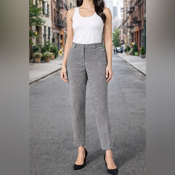 Express Pants - Express Women’s 2R Editor Black & White Twill Straight Ankle Dress Pants -